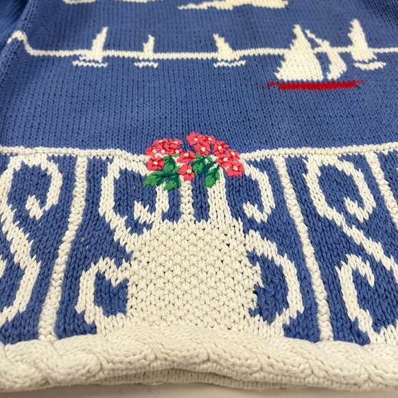Vintage hand knit nautical scene cotton sweater - Picture 5 of 6